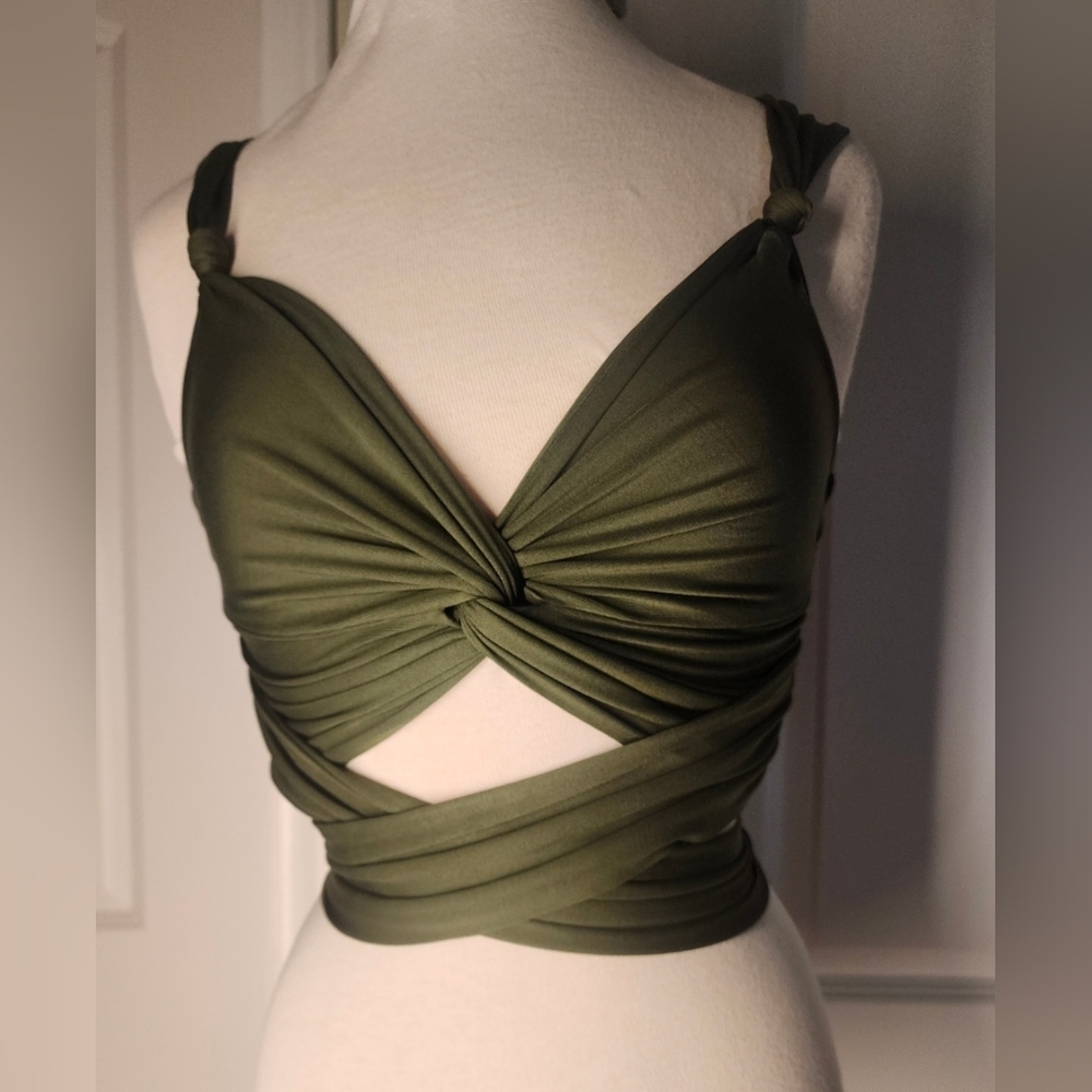 Sean With Oh Polly Olive Green Wrap Crop Top
